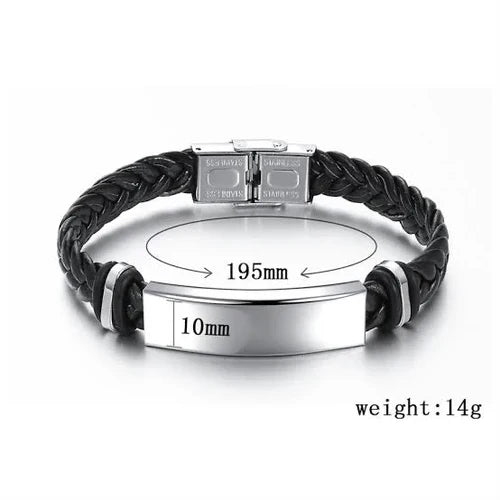 Men's Lather Bracelets Stainless Steel ID Bar Custom Name Date Logo Engrave Bangle & Bracelet Male Jewelry